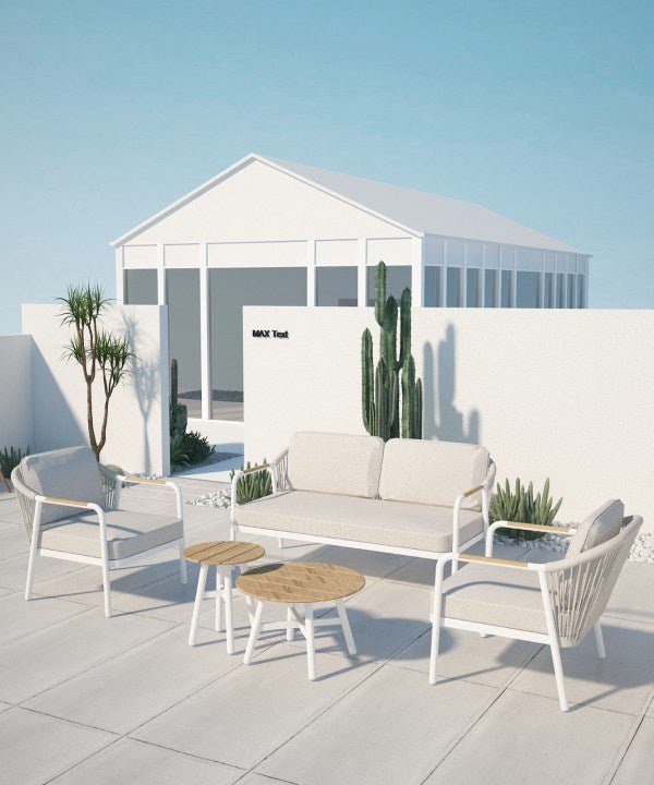 Verona Gartenlounge Set Aluminium 5 - teilig inkl. Beistelltische Weiss - ambiento.ch